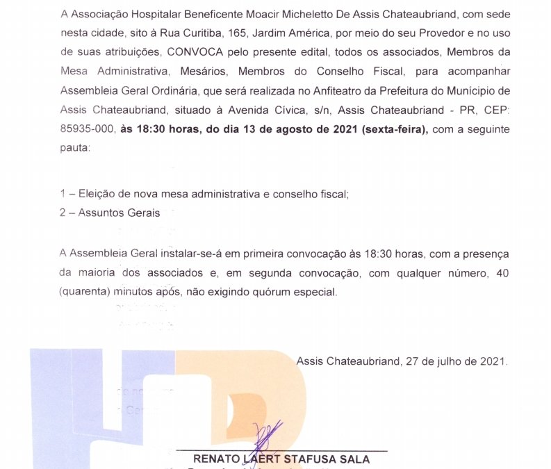 EDITAL DE CONVOCAÇÃO ASSEMBLEIA GERAL