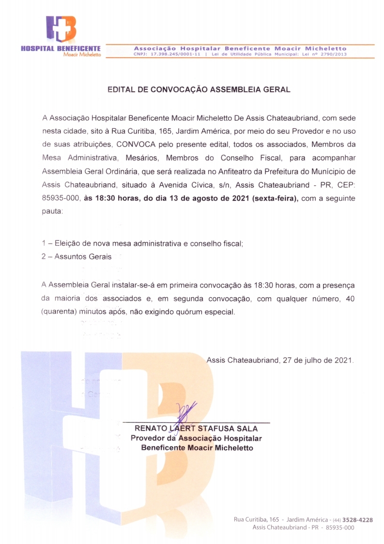 EDITAL DE CONVOCAÇÃO ASSEMBLEIA GERAL
